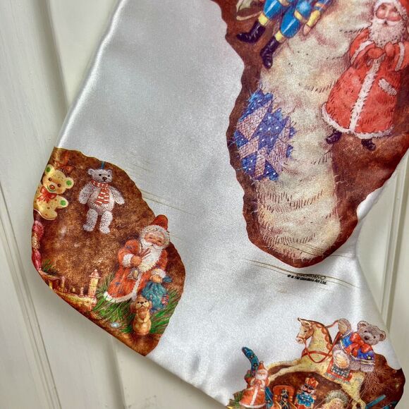 Vintage Satin Christmas Stocking Victorian Style Teddy Santa Horse Giordano 18” - Picture 11 of 13